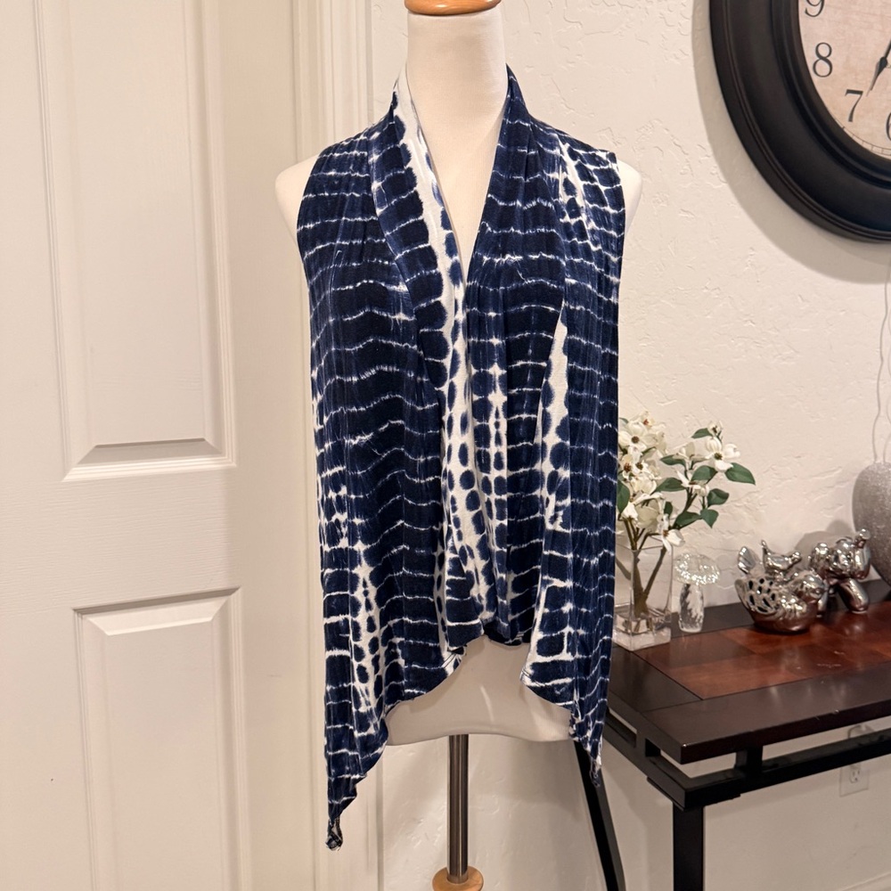 See You Monday Navy and White Tie-Dye Top